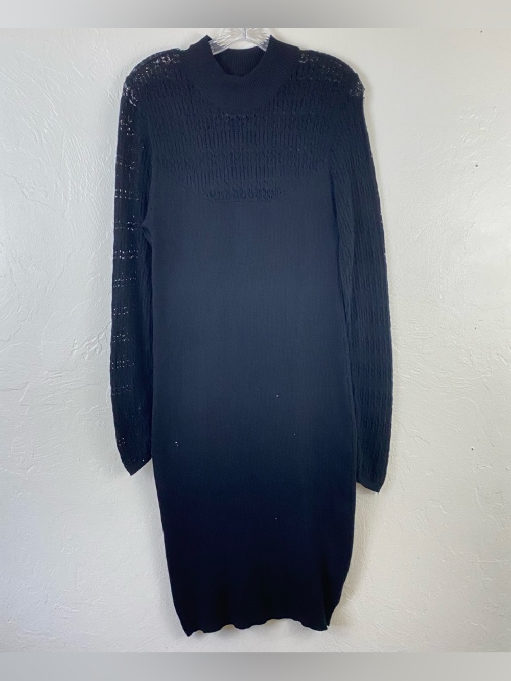 Torrid Size 1X Black Ribbed Knit Mock Neck Full Sheer Sleeve Midi Bodycon Dress